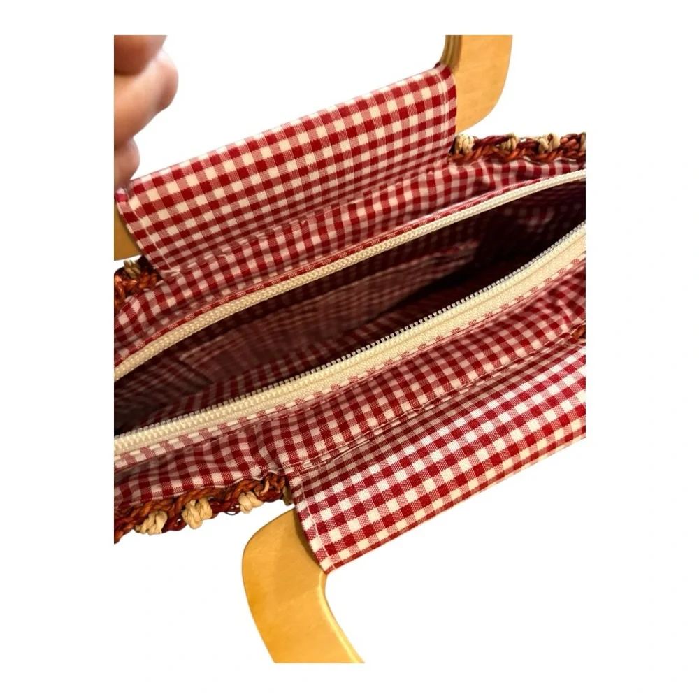 Tommy Hilfiger Red and Cream Tote Bag with Wooden Handles - Picture 5 of 5